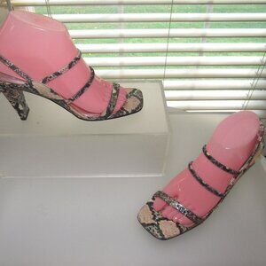 Anne Klein Snakeskin-Print Square-Toe Slingback Sandals Heels 7.5 M | Y2K Glam